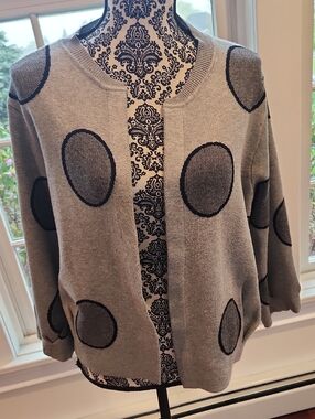 Open-Front Gray Polka Dot Cardigan Sweater